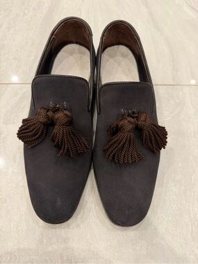 Jimmy Choo Dark Brown Suede Tassel Loafers